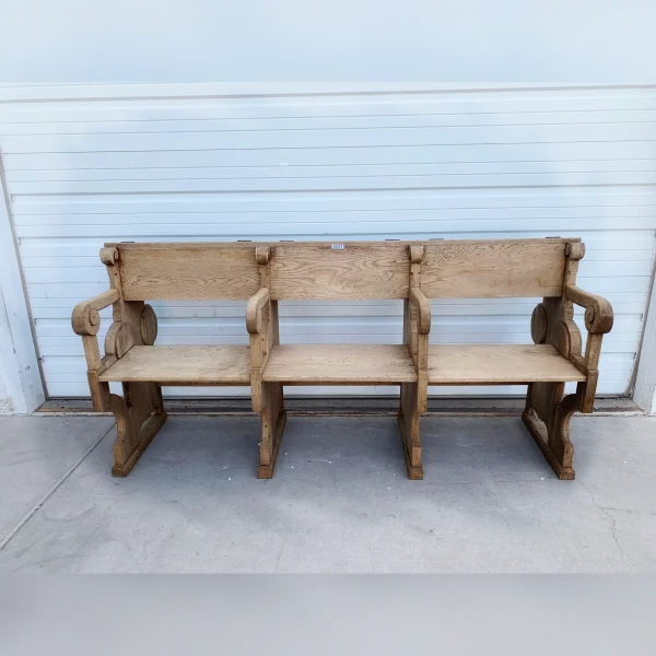 Bleached20ThreeSeater20Church20Pew20Bench20Vintage - ANTIQUITIESWAREHOUSES
