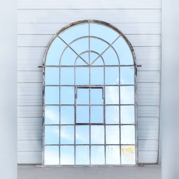 Charming20HandPainted20Antique2042Pane20Iron20Arch20Mirror - ANTIQUITIESWAREHOUSES