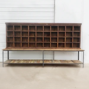 Display2020Storage20620Cubbies20on20a20Rustic20Wood20Shelf - ANTIQUITIESWAREHOUSES