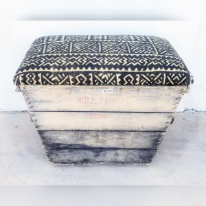 Elegant20Champagne20Crate20Seat20with20Handwoven20African20Print20Ottoman - ANTIQUITIESWAREHOUSES