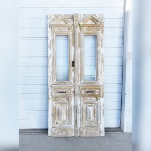 Pair20of20Antique20Carved20Wood20and20Glass20Doors20with20a20Weathered20Finish - ANTIQUITIESWAREHOUSES