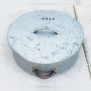 Retro20Round20Tin20with20a20Line20PatternAssuredly20Airtight20Storage - ANTIQUITIESWAREHOUSES