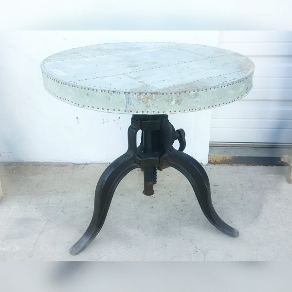 Rustic20and20Riveted20Side20Table20with20Zinc20Crank20Adjustment - ANTIQUITIESWAREHOUSES