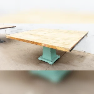 Table20with20a20Rustic20Wood20Top20and20an20Industrial20Turquoise20Base - ANTIQUITIESWAREHOUSES
